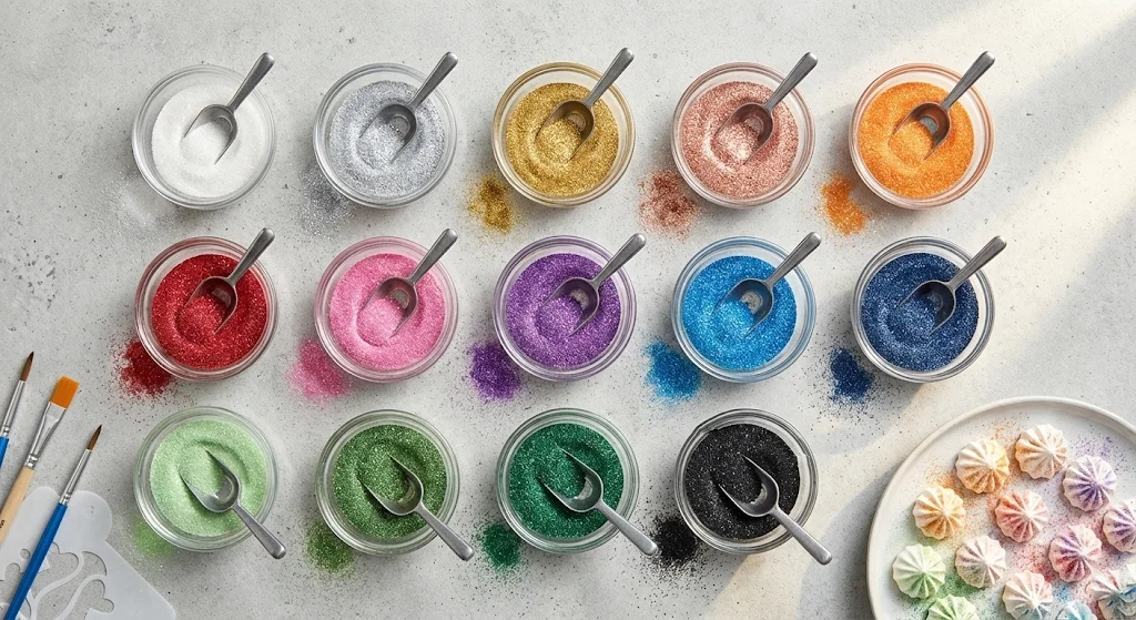 LusterDust colors on spoons with macaroons