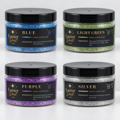 Mermaid Magic edible luster dust 4-pack: four 50 g jars in blue, light green, purple and silver