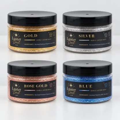 The Mixologist edible luster dust 4-pack: four 50 g jars in gold, silver, rose gold and blue