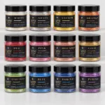 The Collection edible luster dust variety pack: twelve 10 g jars in gold, silver, rose gold, white, pink, red, orange, yellow, light green, blue, dark blue and purple